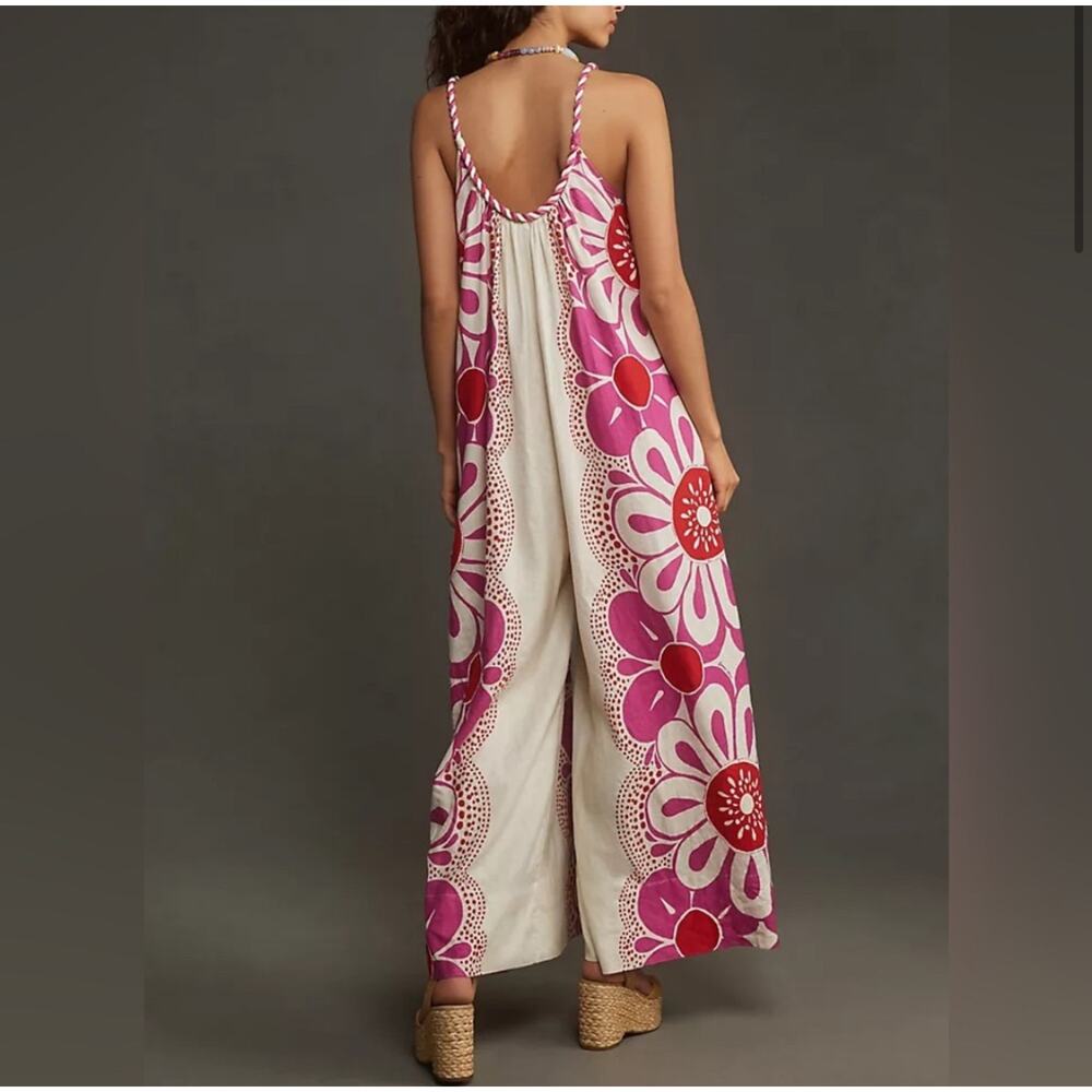 FARM Rio Maia Printed Linen blend Jumpsuit Size Large - Picture 3 of 8